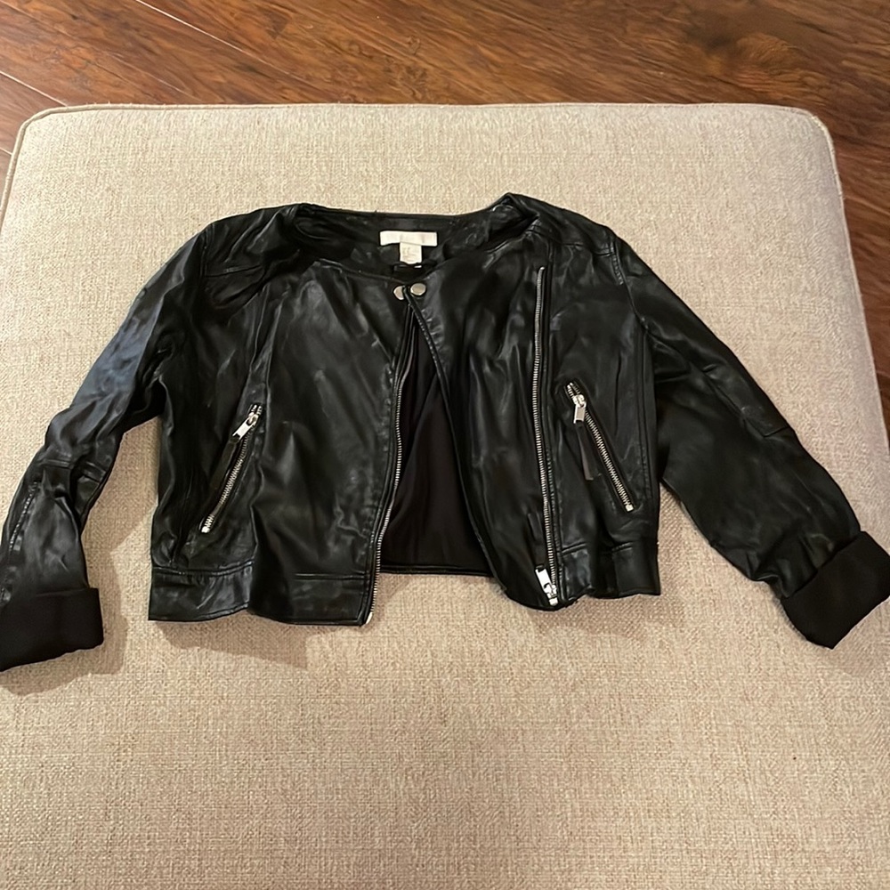 H&M Cropped Leather Jacket Size 8